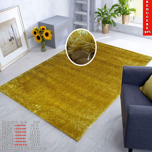 Covor Pufos de Matase si Bumbac,Galben