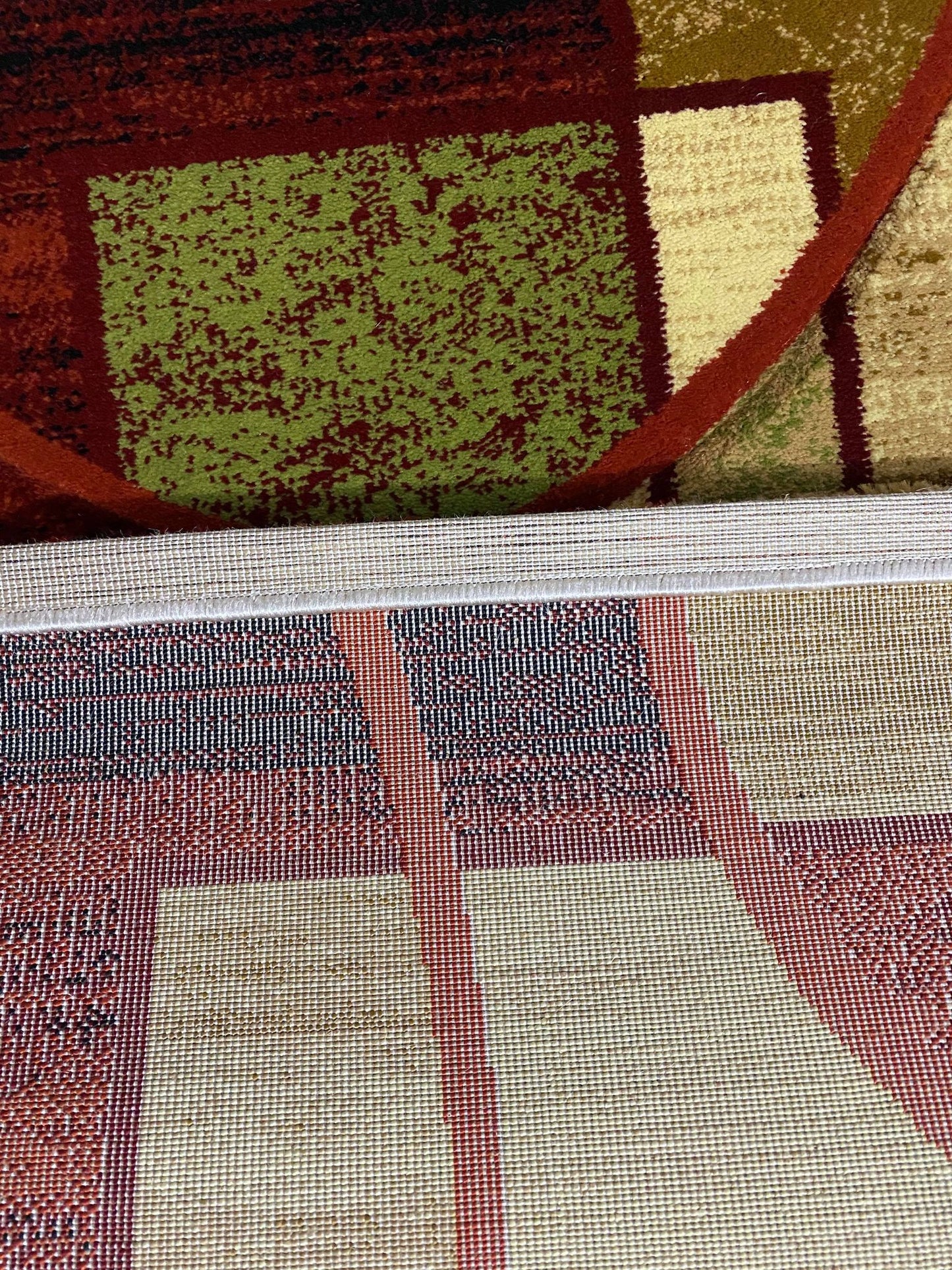 Covor cu Insertii Geometrice tip Cercuri ,Grena/Bej