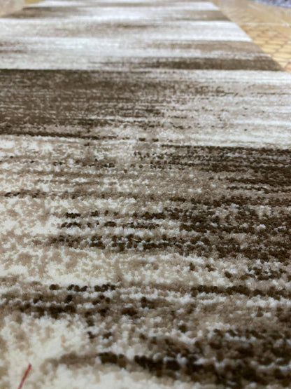 Traversa cu Insertii Geometrice tip Lini in Degrade,Bej/Crem/Maro