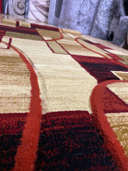 Covor cu Insertii Geometrice tip Cercuri ,Grena/Bej