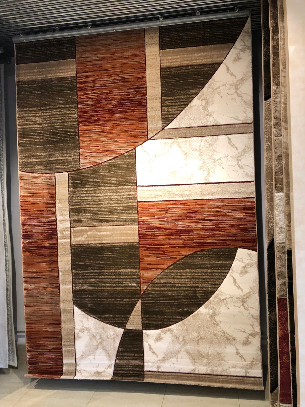 Covor cu insertii Geometrice tip Cercuri și Dreptunghiuri ,Bej/Grena