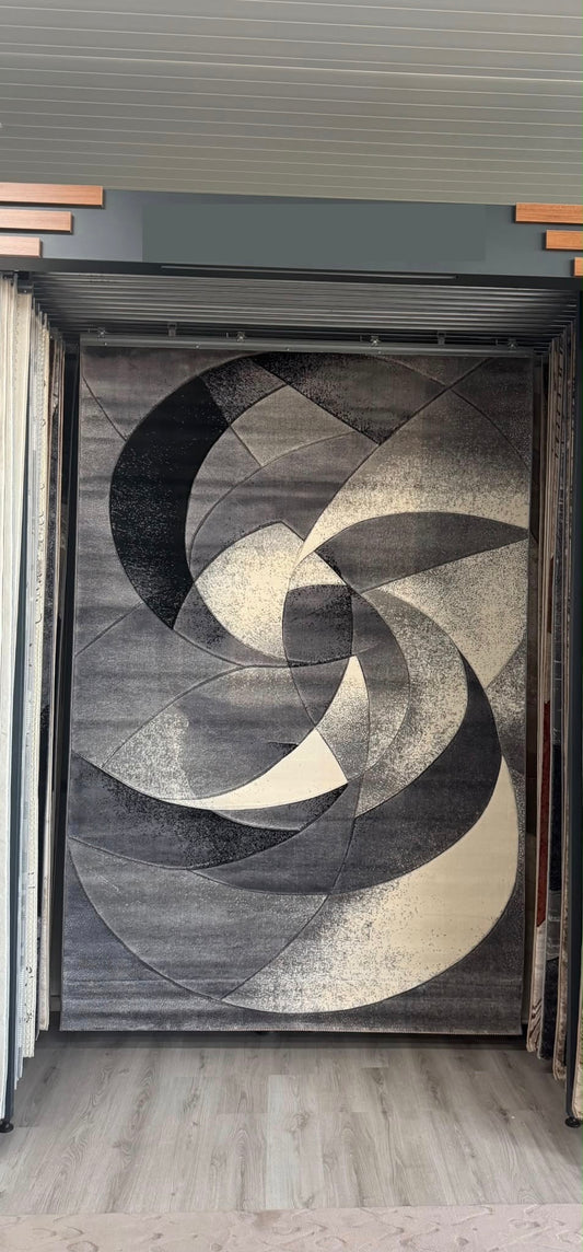 Covor Living Cu Inserții Moderne Geometrice tip Cercuri Monalisa , Gri/Negru
