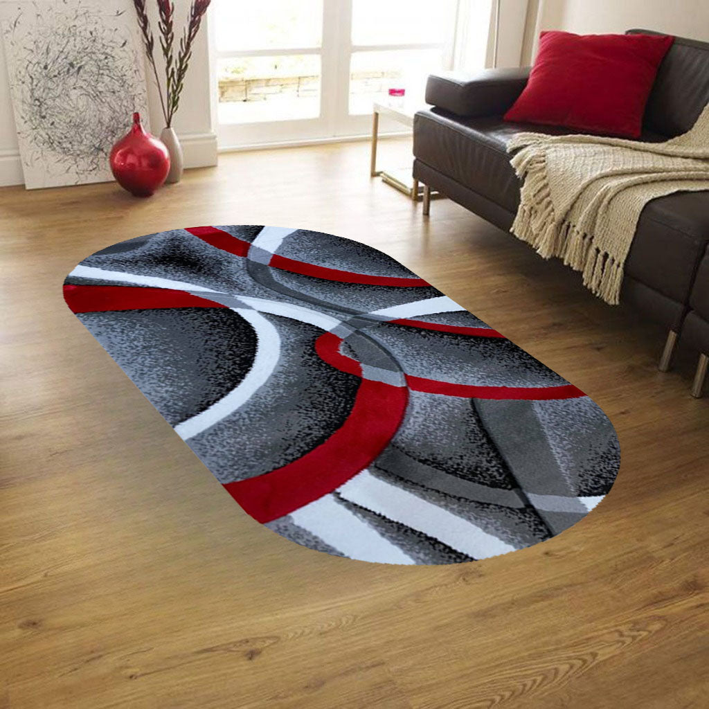 Covor cu Insertii Geometrice tip Linii ,Rosu/Gri