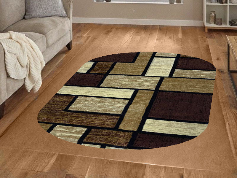 Covor cu Insertii Geometrice de Tip Patrate si Dreptunghiuri ,Maro