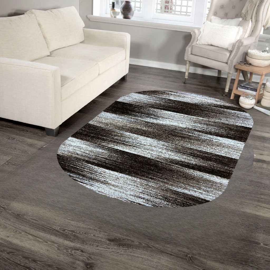 Covor Geometric tip Linii in Degrade,Bej/Maro