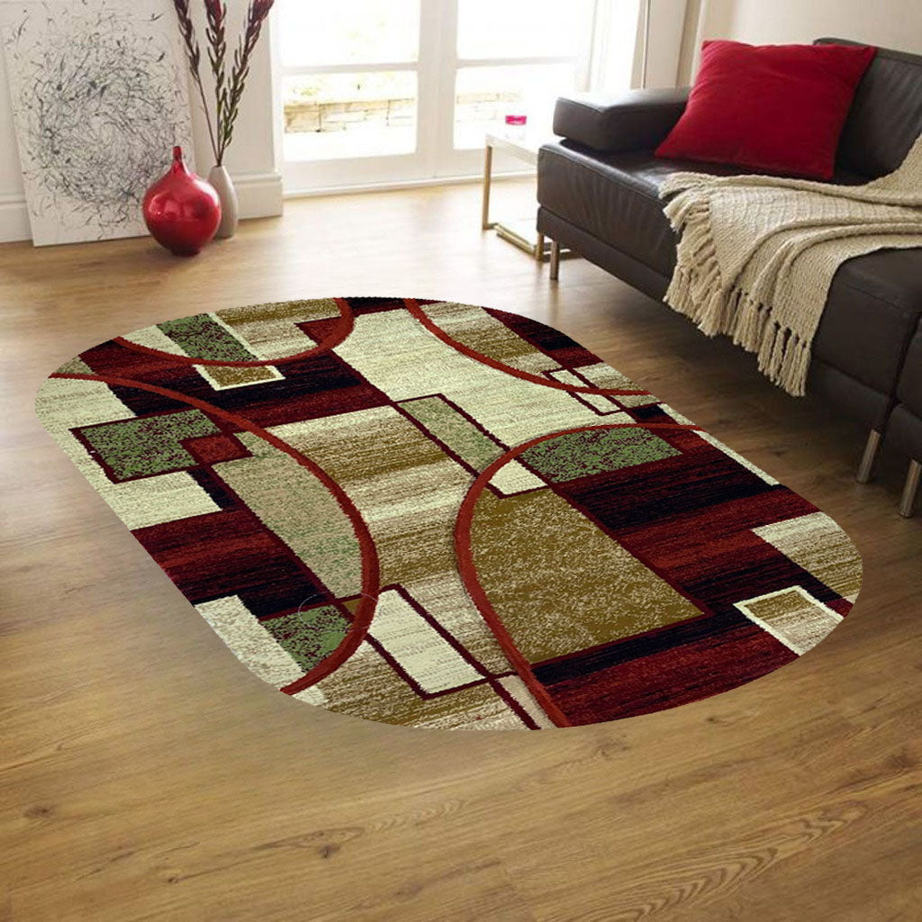 Covor cu Insertii Geometrice tip Cercuri ,Grena/Bej