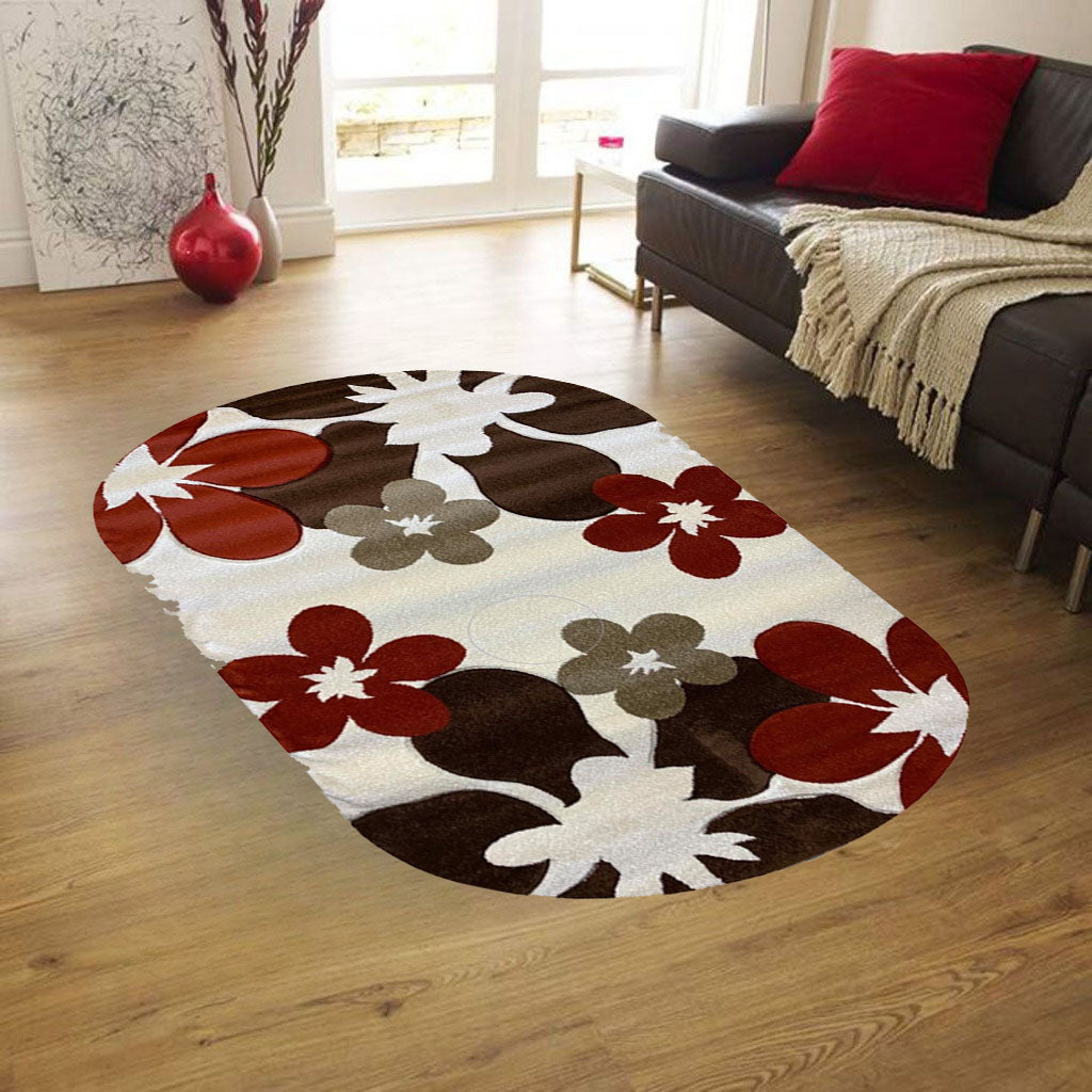 Covor Firuse cu Insertii Florale tip Margareta,Caramiziu-Bej