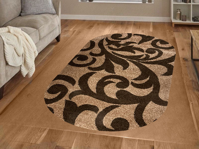 Covor cu Insertii Florale tip Tribal ,Capucinno