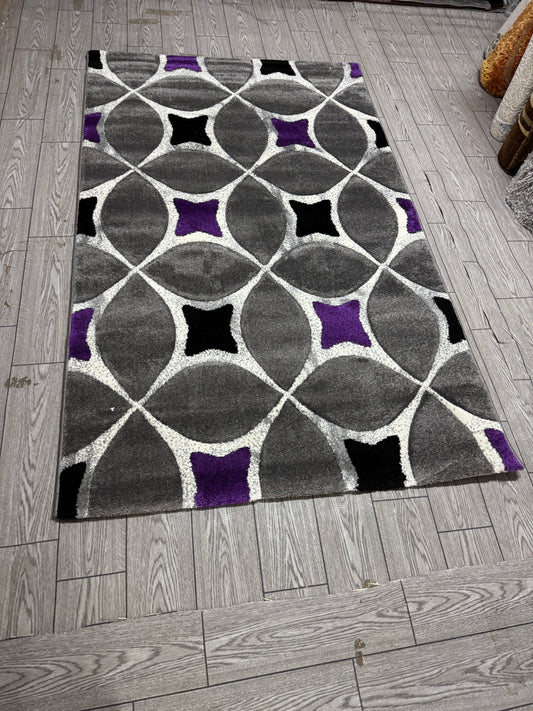 Covor Modern tip X, Gri/Negru/Verde