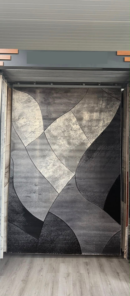 Covor Living Cu Inserții Moderne Geometrice Monalisa , Gri/Negru