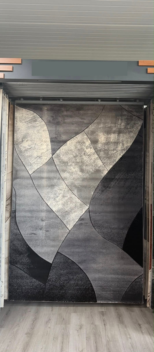 Covor Living Cu Inserții Moderne Geometrice Monalisa , Gri/Negru