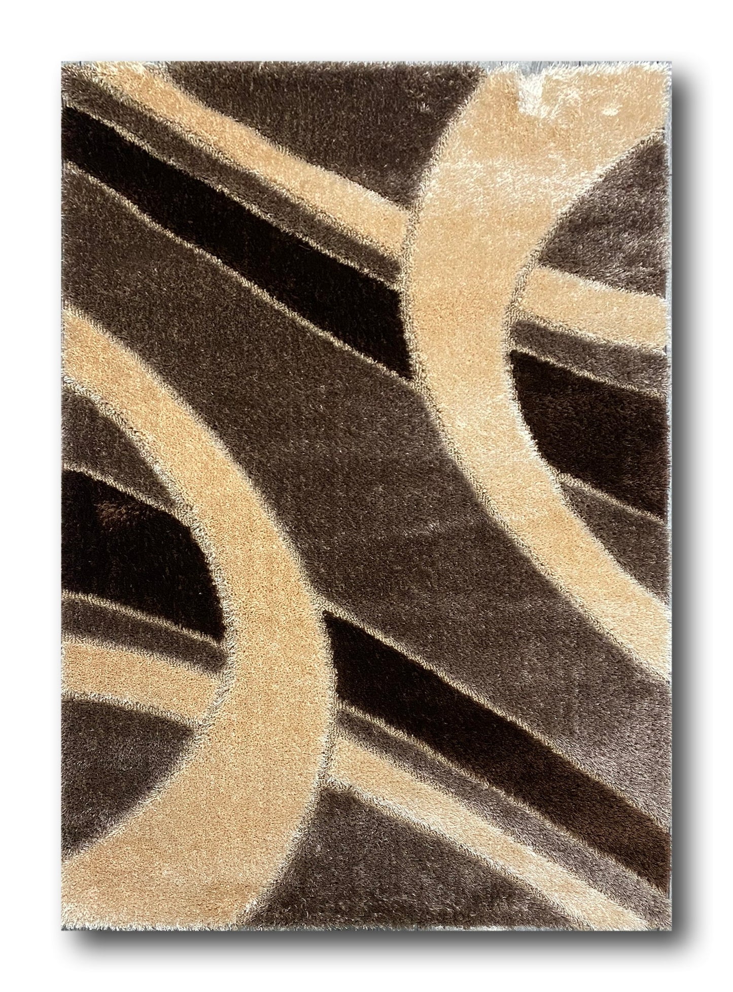 Covor Pufos cu Fir de Matase si Pufos 3D TIp Lini,Capucinno/Bej/Maro