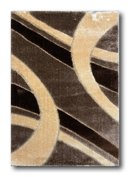 Covor Pufos cu Fir de Matase si Pufos 3D TIp Lini,Capucinno/Bej/Maro