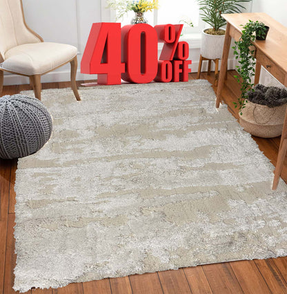 Covor Pufos Tip Picasso ,Bej/Alb