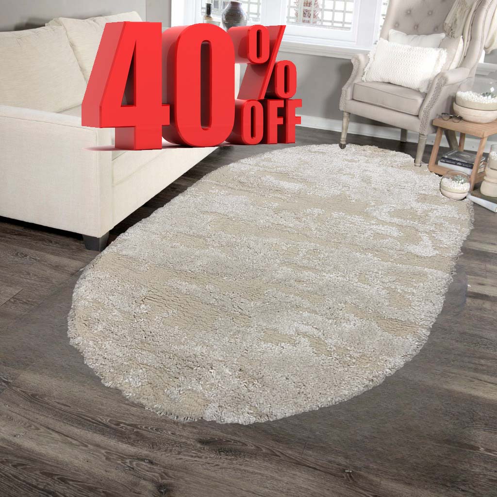 Covor Pufos Tip Picasso ,Bej/Alb