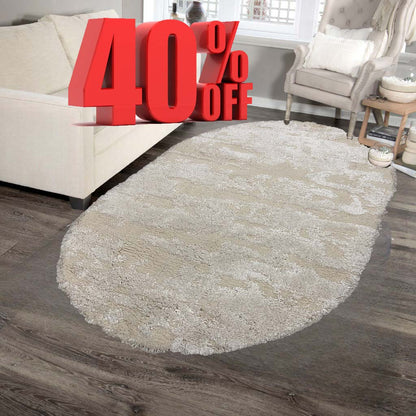 Covor Pufos Tip Picasso ,Bej/Alb