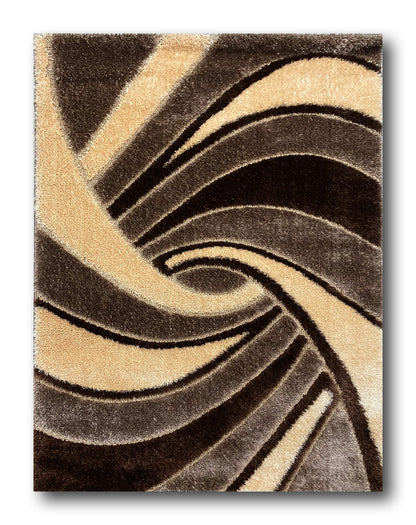 Covor Pufos cu Fir de Matase si Bumbac 3D Tip Ventilator ,Bej/Capucinno/Maro