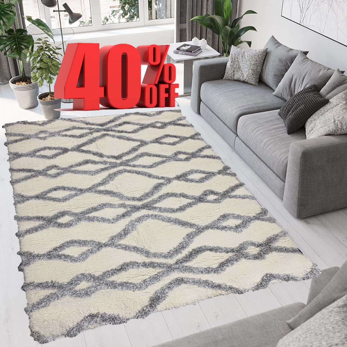 Covor Pufos cu Inertii tip Funda ,Gri/Bej