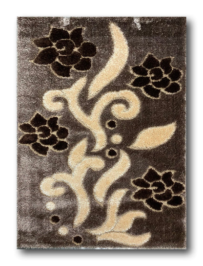 Covor Pufos cu Fir de Matase si Bumbac 3D tip Trandafiri,Capucinno/Bej/Maro