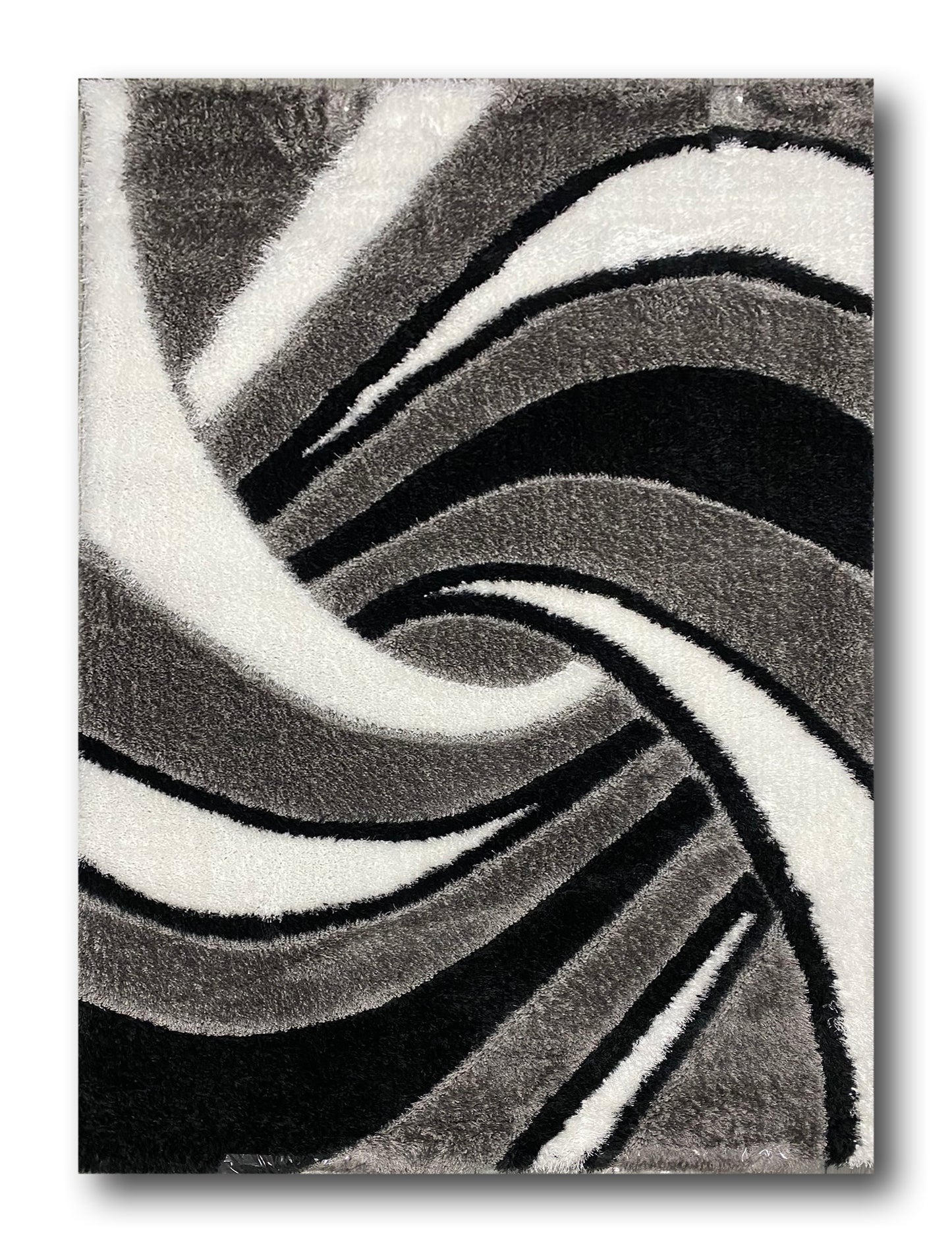 Covor Pufos cu Fir de Matase si Bumbac 3D Tip Ventilator ,Gri/Negru/Alb