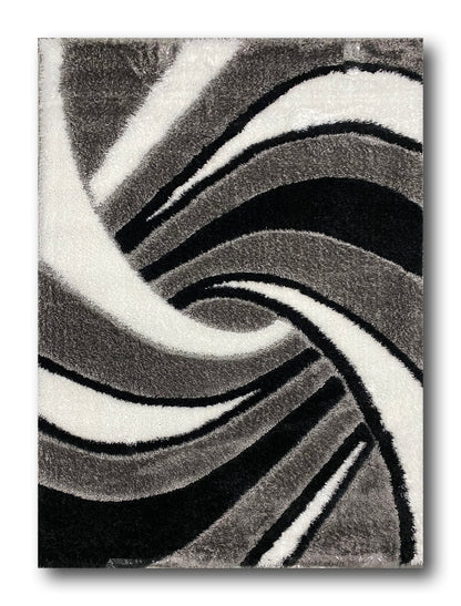 Covor Pufos cu Fir de Matase si Bumbac 3D Tip Ventilator ,Gri/Negru/Alb