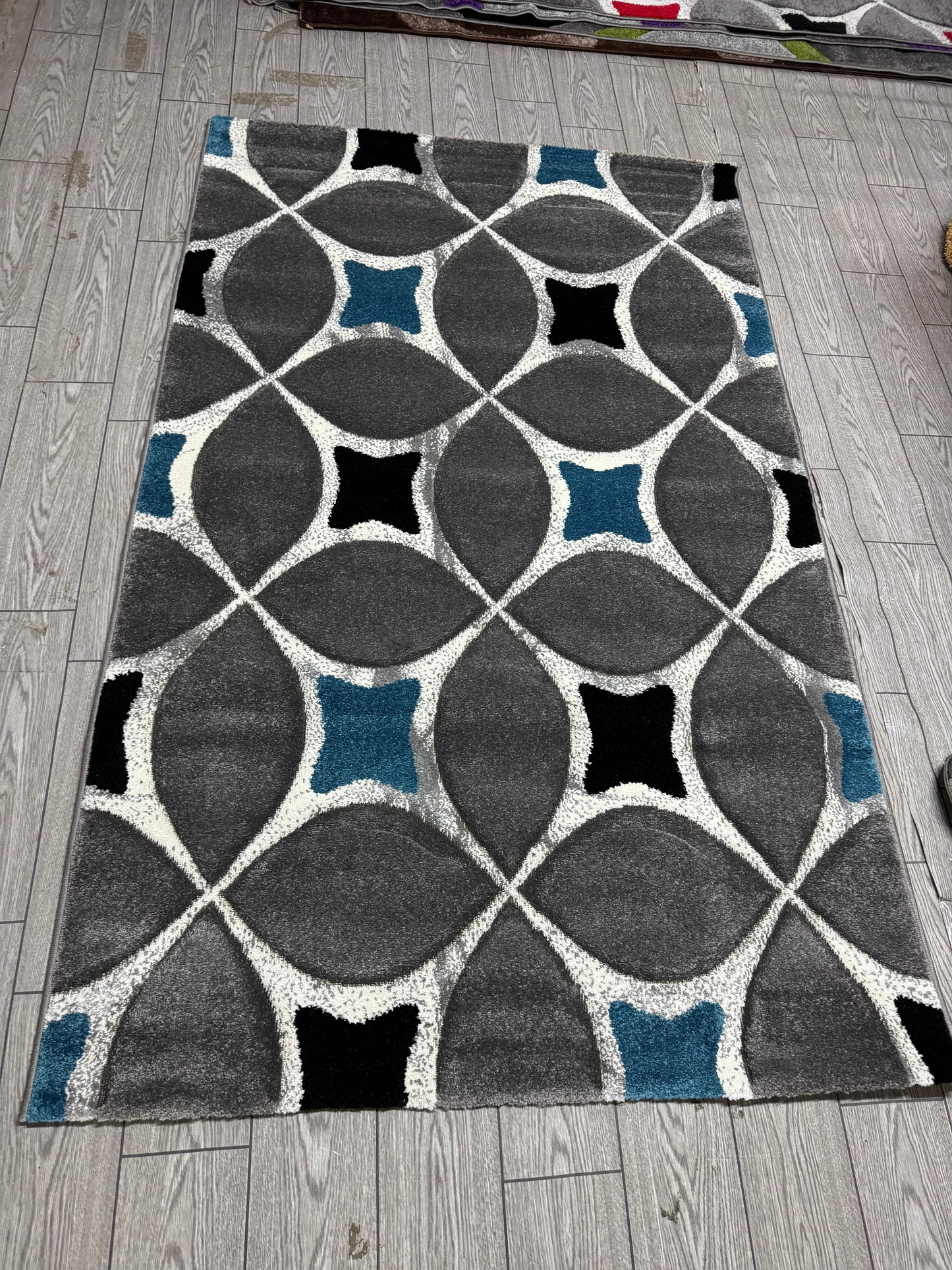 Covor Modern tip X, Gri/Negru/Albastru