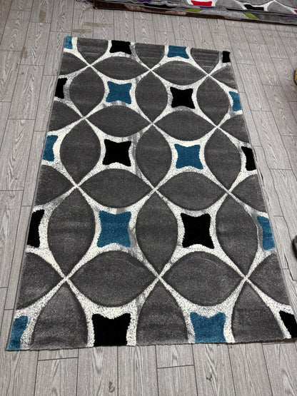 Covor Modern tip X, Gri/Negru/Albastru