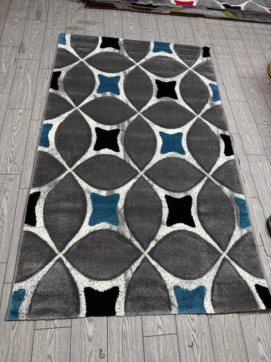 Covor Modern tip X, Gri/Negru/Albastru
