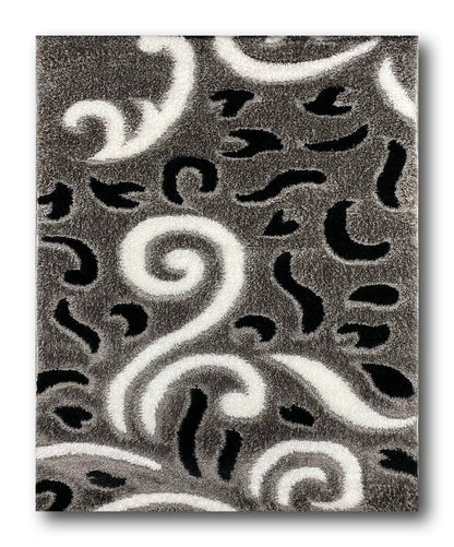 Covor Pufos cu Fir de Matase si Bumbac 3D tip Coarne,Gri/Alb/Negru