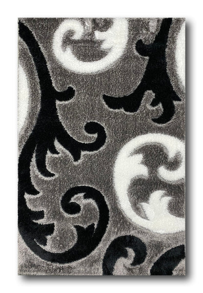 Covor Pufos cu Fir de Matase si Pufos 3D Tip Coarne,Gri/Alb/Negru