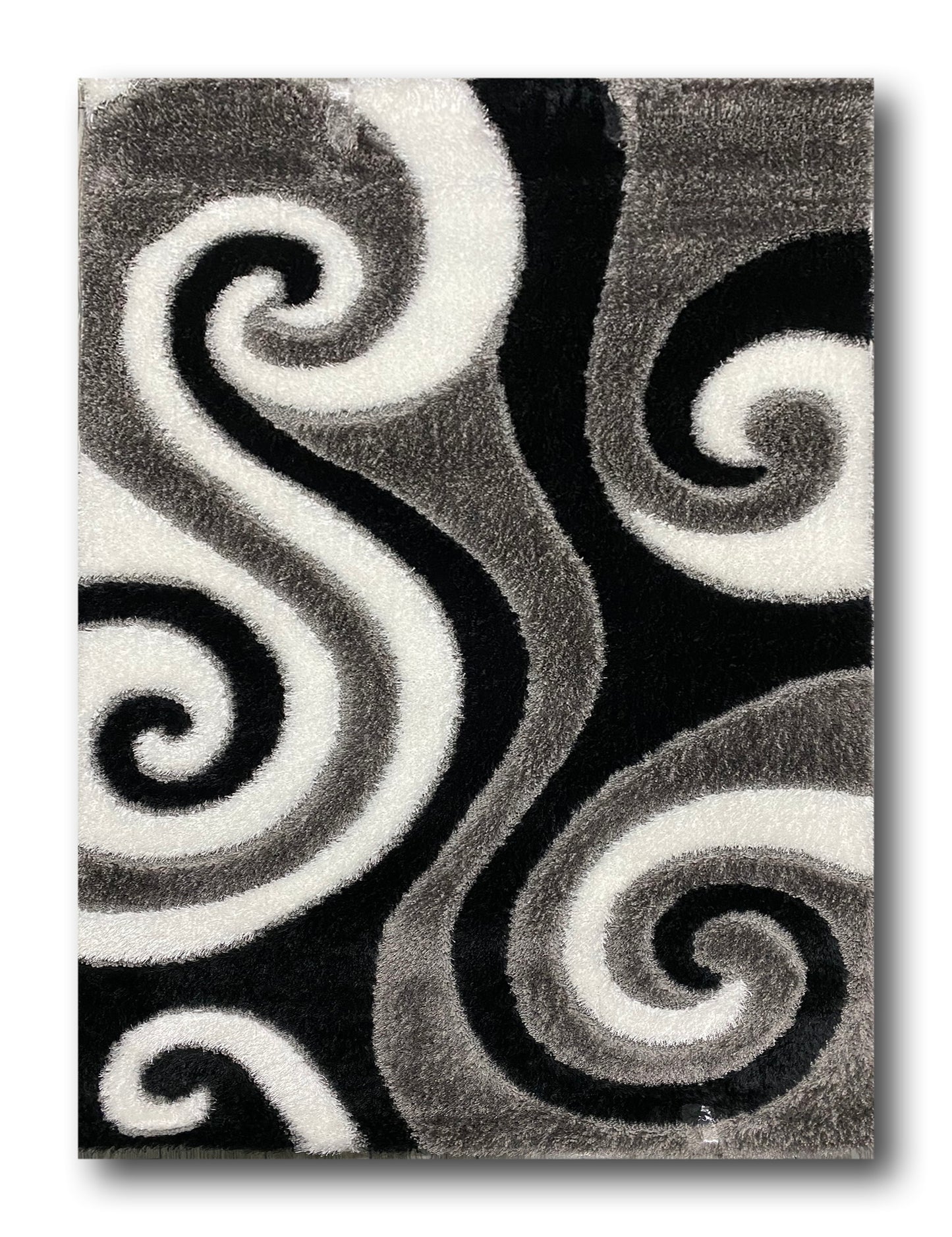 Covor Pufos cu Fir de Matase Si Bumbac 3D Tip Valuri,Gri/Negru