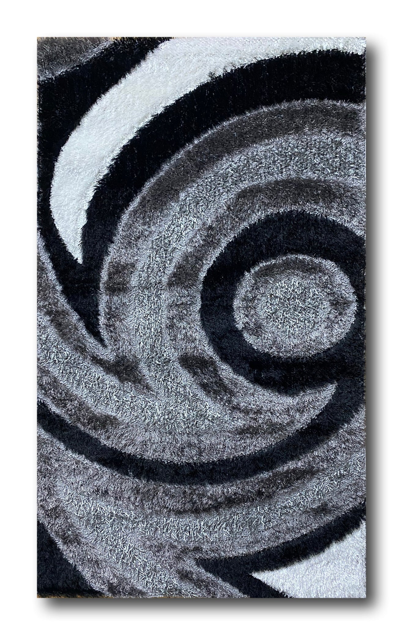 Covor Pufos cu Insertii tip Taifun,cu Fire de Matase Gri/Negru/Alb