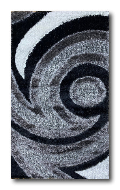 Covor Pufos cu Insertii tip Taifun,cu Fire de Matase Gri/Negru/Alb