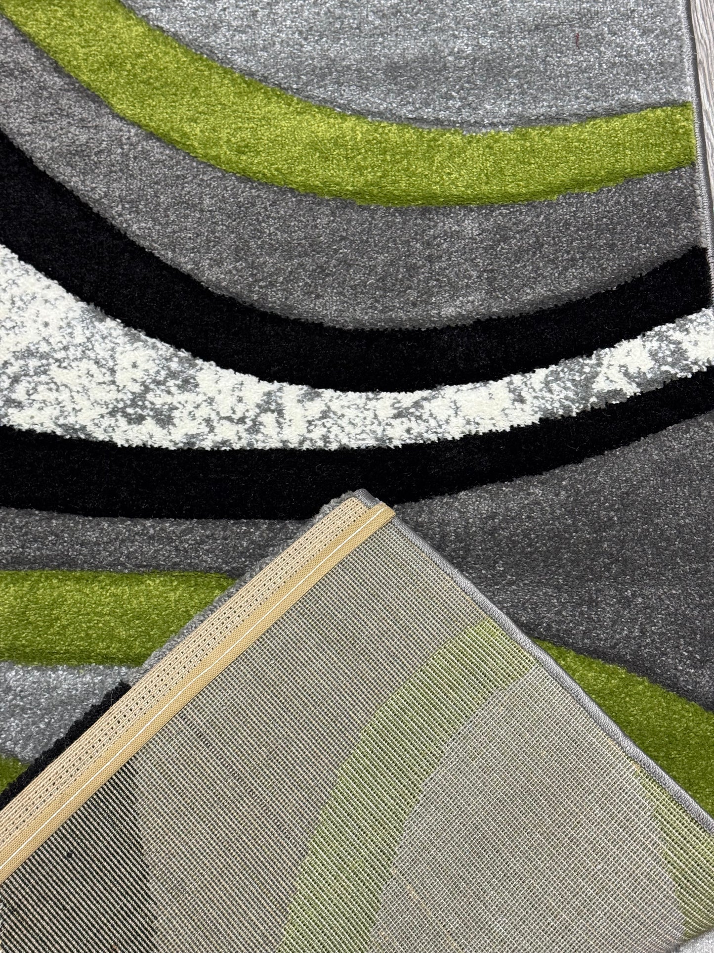 Covor Modern tip Valuri, Gri/Negru/Verde