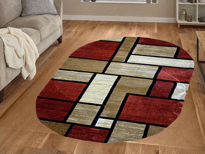 Covoare cu Insertii Geometrice de Patratele si Dreptunghiuri,Caramiziu-Grena