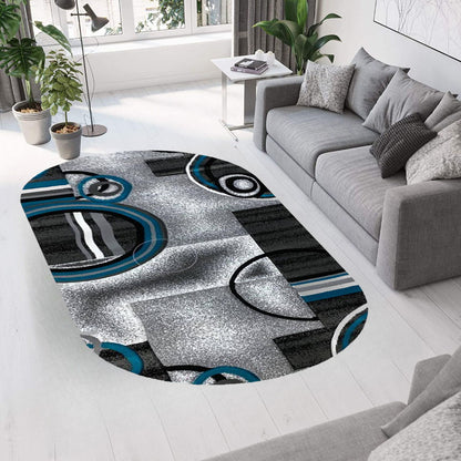 Covor cu Insertii Geometrice Tip Cercuri ,Gri/Turqoise