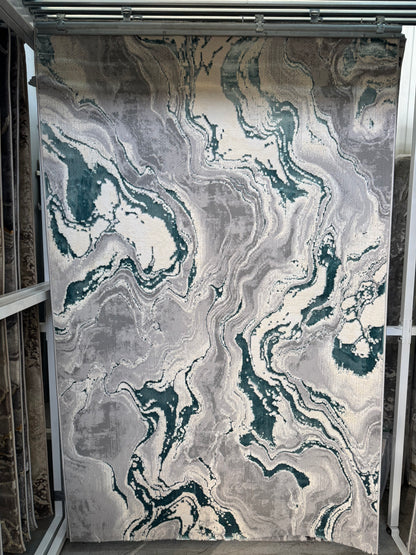 Covor Tip Valuri,Gri/Turcoaz