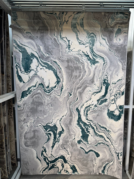 Covor Tip Valuri,Gri/Turcoaz