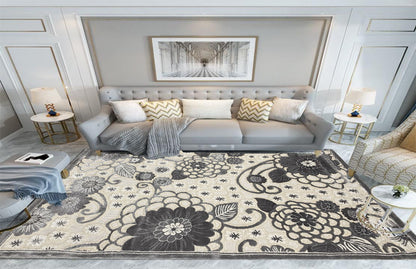 Covor cu Insertii Florale Tip Margarete 3D,Gri/Bej