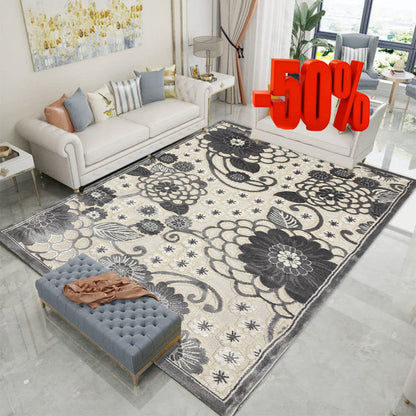 Covor cu Insertii Florale Tip Margarete 3D,Gri/Bej