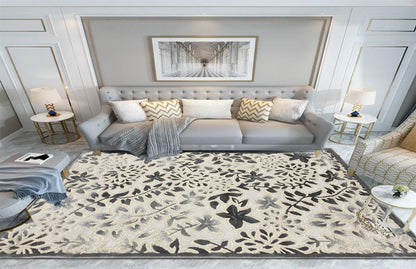 Covor cu Insertii Florale Tip Vita de Vie 3D,Gri/Bej