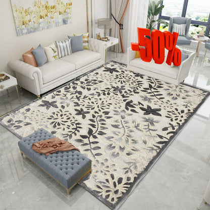 Covor cu Insertii Florale Tip Vita de Vie 3D,Gri/Bej