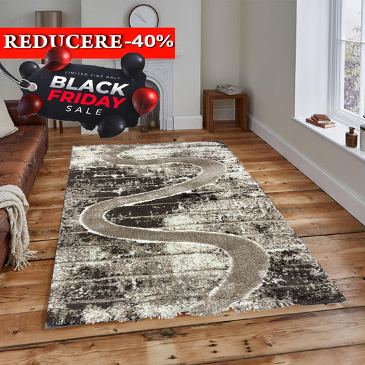 Covor Pufos Tip Cocolino Model Geometric,Bej/Capucinno