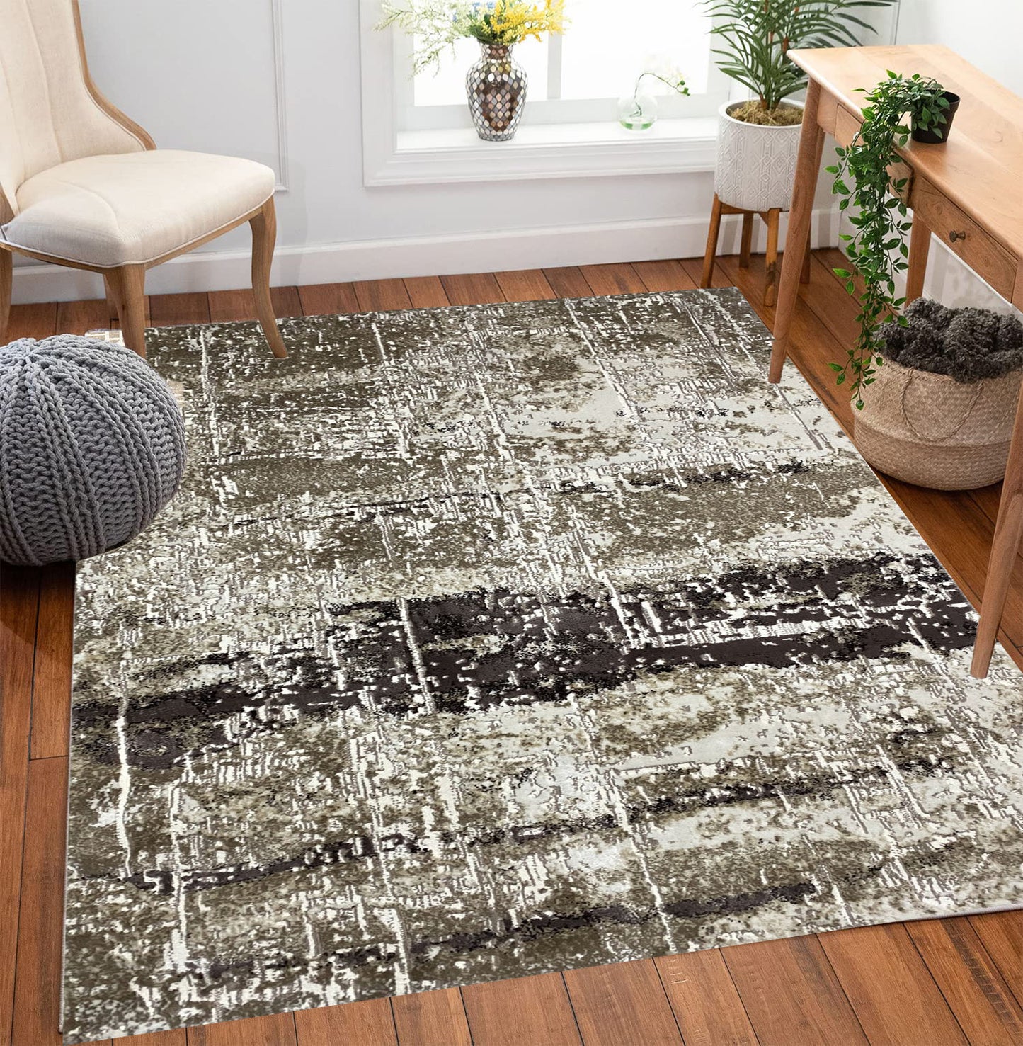 Covor Modern Tip Picasso,Bej/Maro