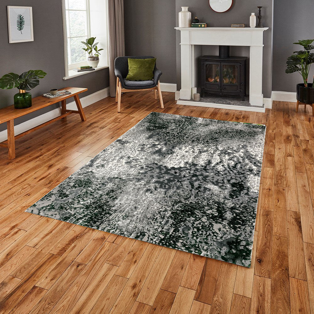 Covor Modern Tip Picasso,Verde Smarald/Gri