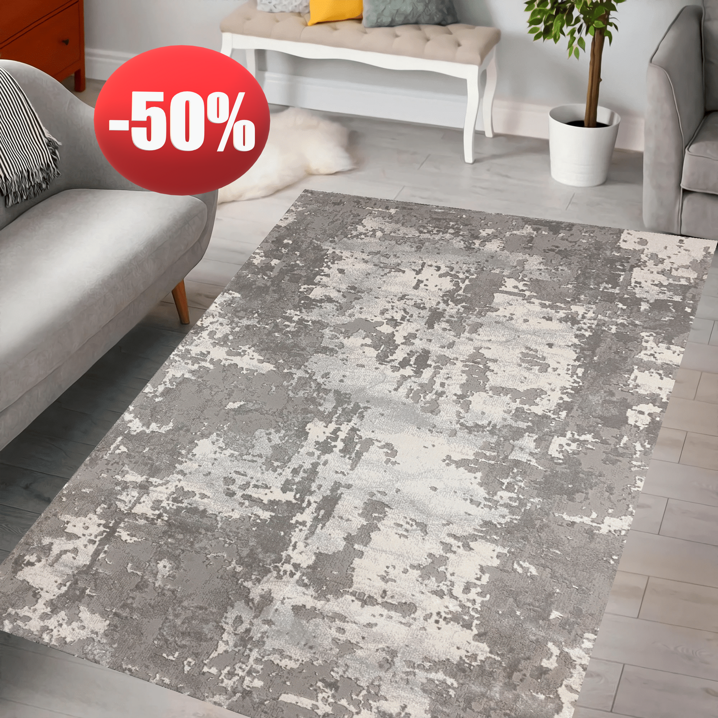 Covor Modern tip Picasso , Gri