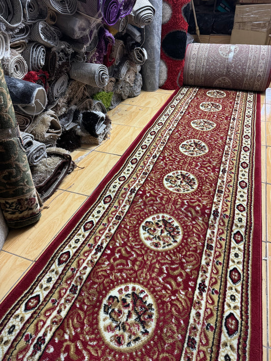 Traversa cu Insertii Florale și Chenar,Bej/Grena/Negru