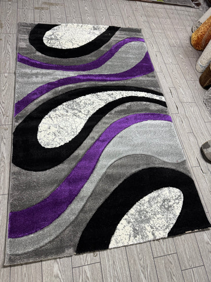 Covor Modern tip Valuri, Gri/Negru/Mov
