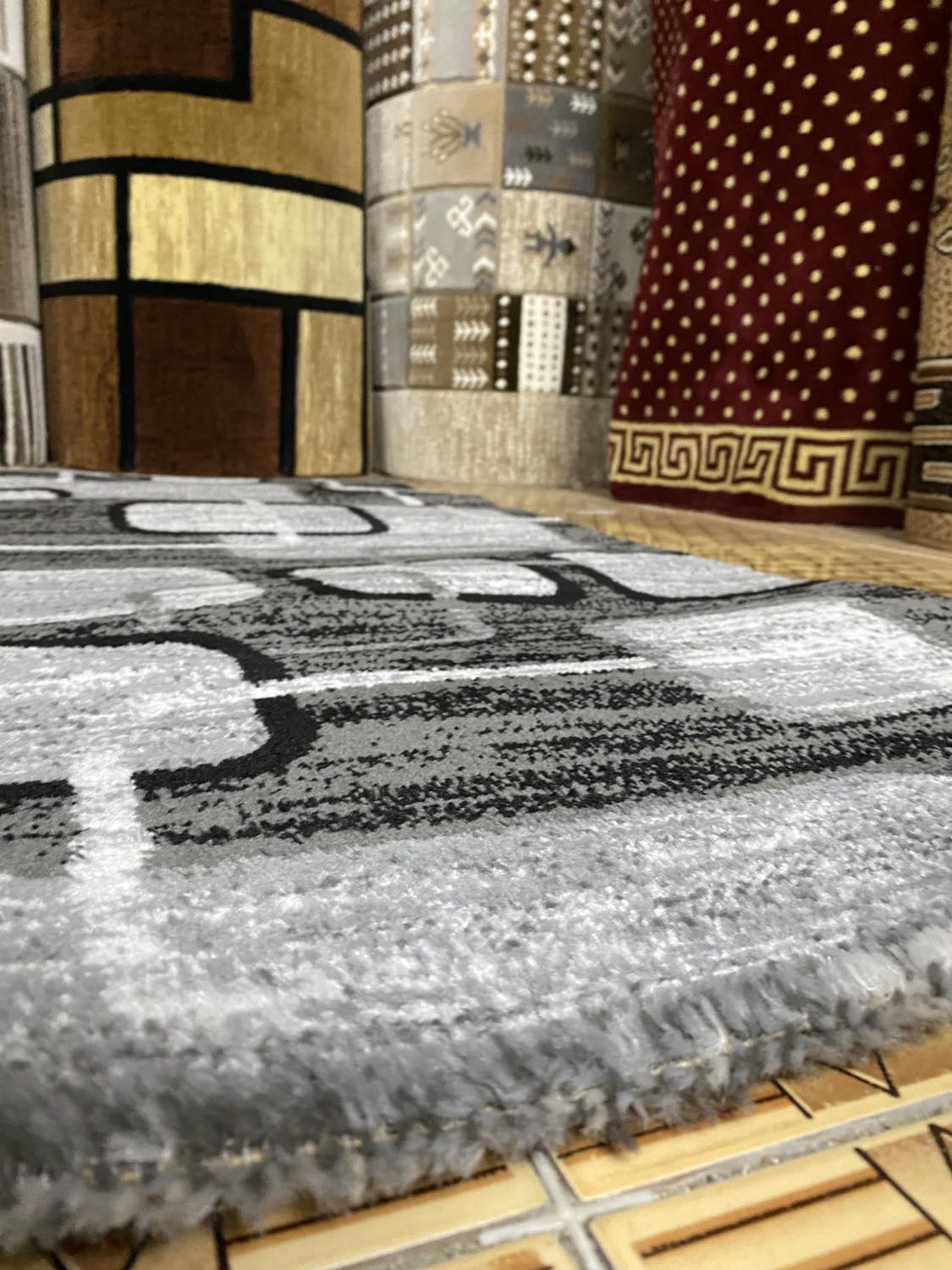 Traversa cu Insertii Geometrice tip Patrate ,Gri/Negru/Bej