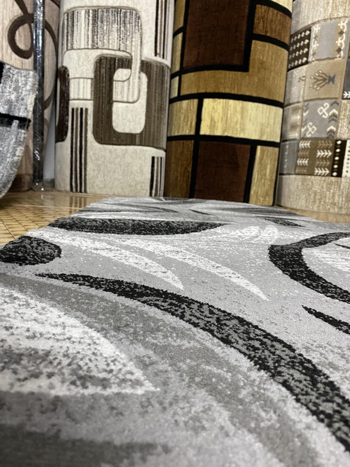 Traversa cu Insertii Geometrice tip Baroc,Gri/Negru